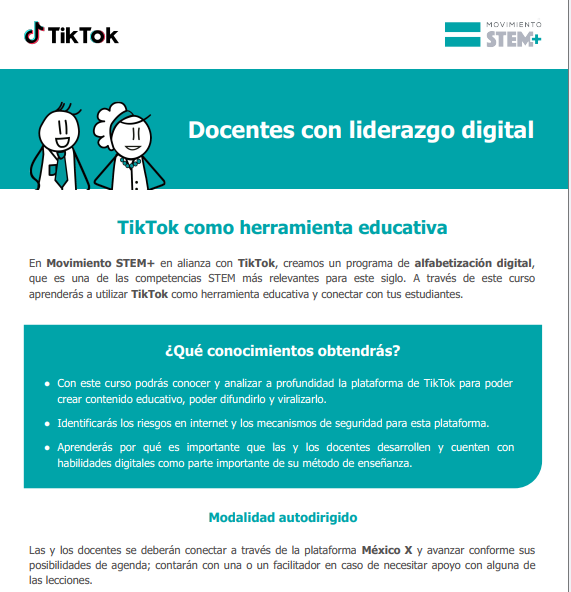 colstem's tweet image. 🚀 ¡Atención, docentes! 🚀
¿Estás listo para llevar tu enseñanza al siguiente nivel? 💻 Únete a CONASTEM y Movimiento STEM+ en un emocionante curso de liderazgo digital. Aprende a utilizar TikTok como herramienta educativa.
mexicox.gob.mx/courses/course…