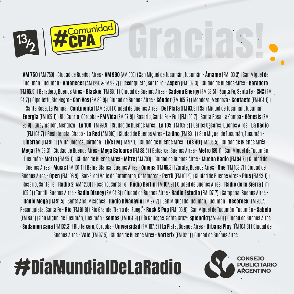 consejopublarg's tweet photo. Gracias por abrir sus puertas y sus ondas para transmitir mensajes que inspiran, educan y motivan a la acción.

¡Feliz #DiaMundialdelaRadio a todas las estaciones, locutoras, locutores y equipos que hacen posible que nuestros mensajes se escuchen alto y claro! 🎧🌍 https://t.co/iPBEuccNno