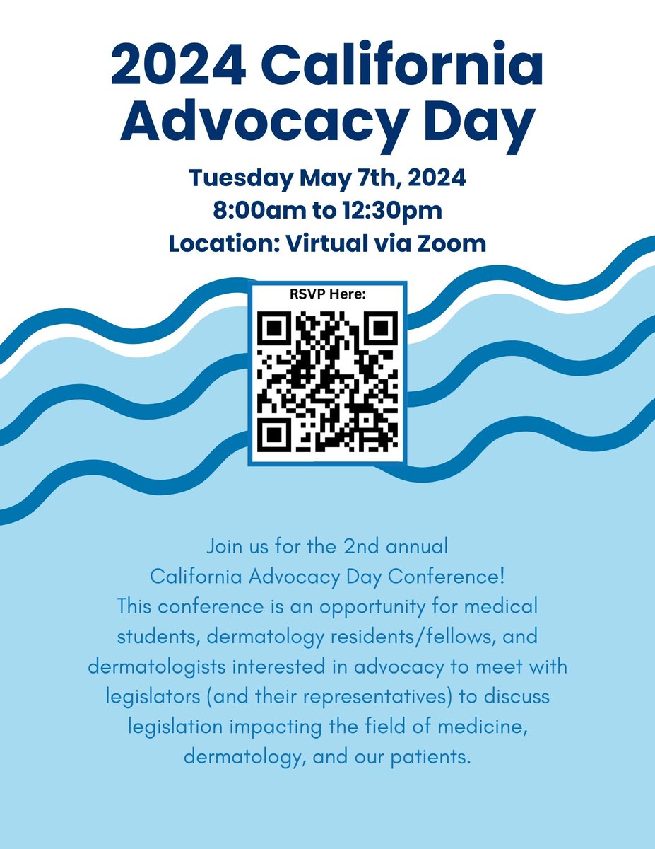 DermatologyTAD's tweet photo. To all medical students, Dermatology residents/fellows, and Dermatologists interested in advocacy, join us for the 2nd annual California Advocacy Day Conference! RSVP below. #MedTwitter #dermtwitter https://t.co/LY7SwG6tPx