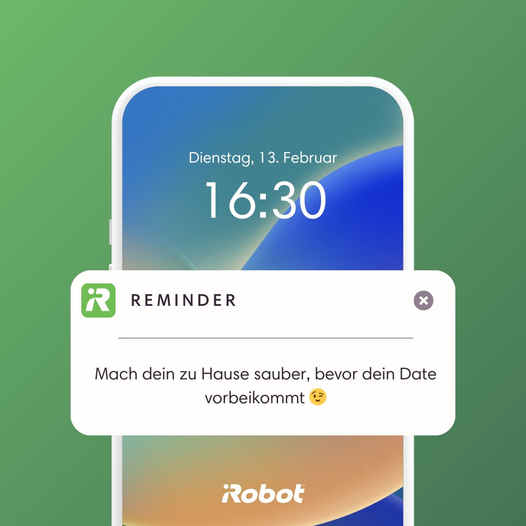 Ein netter reminder: Mach dein zu Hause sauber, bevor dein Date morgen vorbeikommt 😉
 
Folge uns für mehr Haushaltstipps 😊
 
#irobot #roomba #saugroboter #haushalt #valentinstag #valentines #smarthome   #saubermachen #putzen #sauber
