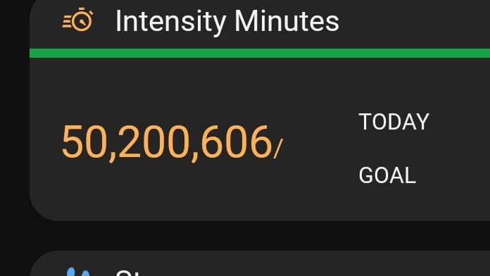 So... @Garmin reckons I've been exercising (intensely) for 5.0200606 × 10^7 minutes, which is over 95.5 years - that's slightly off by *many* decades. How am I still alive - perhaps I am immortal?