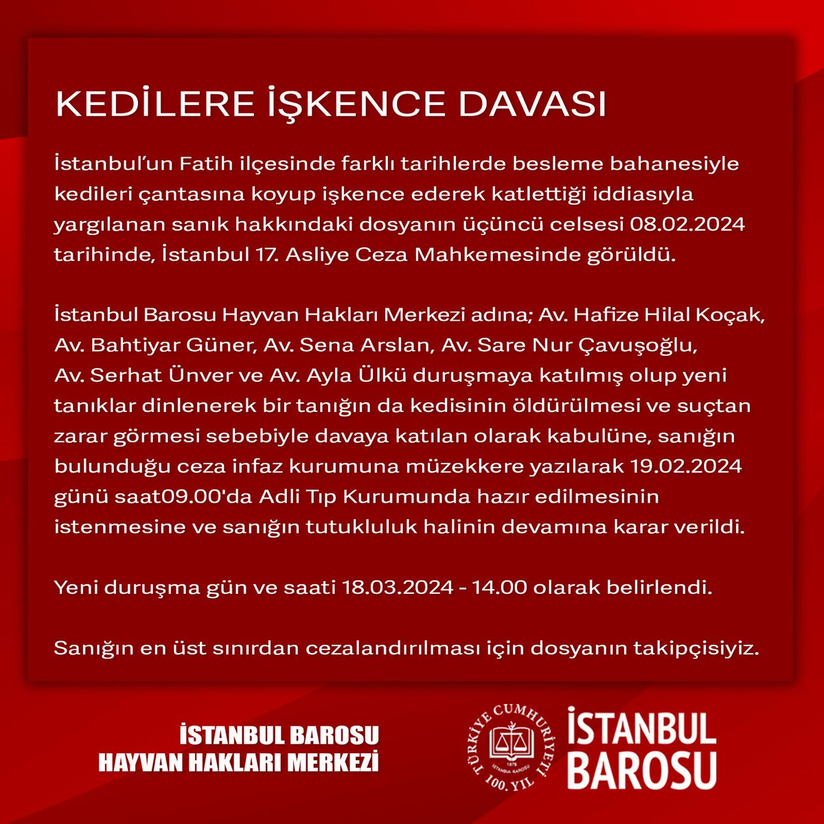 İstanbul Barosu Hayvan Hakları Merkezi (@istbarohhaklari) on Twitter photo 
