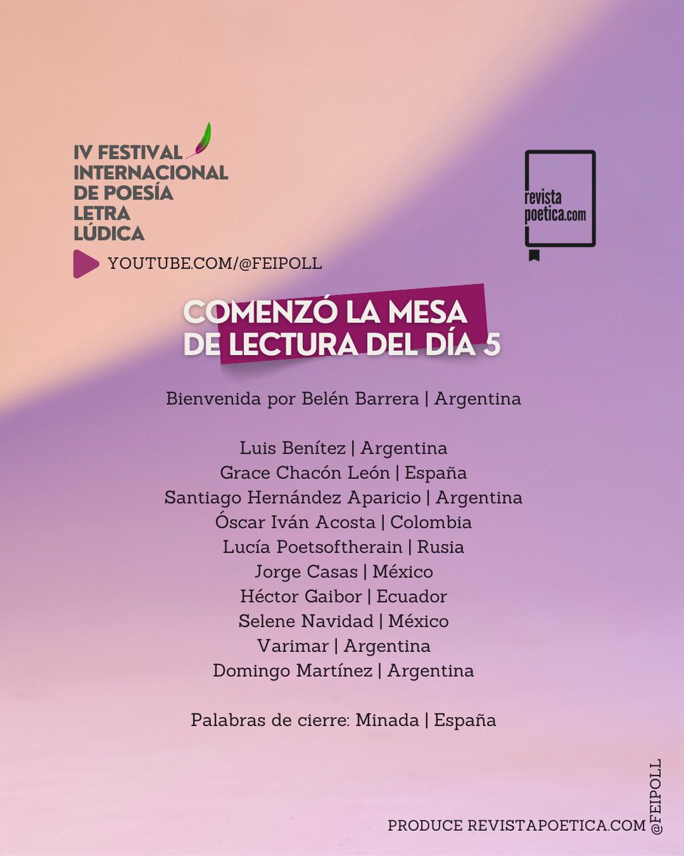 feipoll's tweet photo. ¡Ya comenzó la mesa de lectura del último día del #feipoll!  🤩💜👏 ¡Te esperamos en el estreno! 
👇
https://t.co/CO2Xi3hPFl https://t.co/fXjZL8XRNY