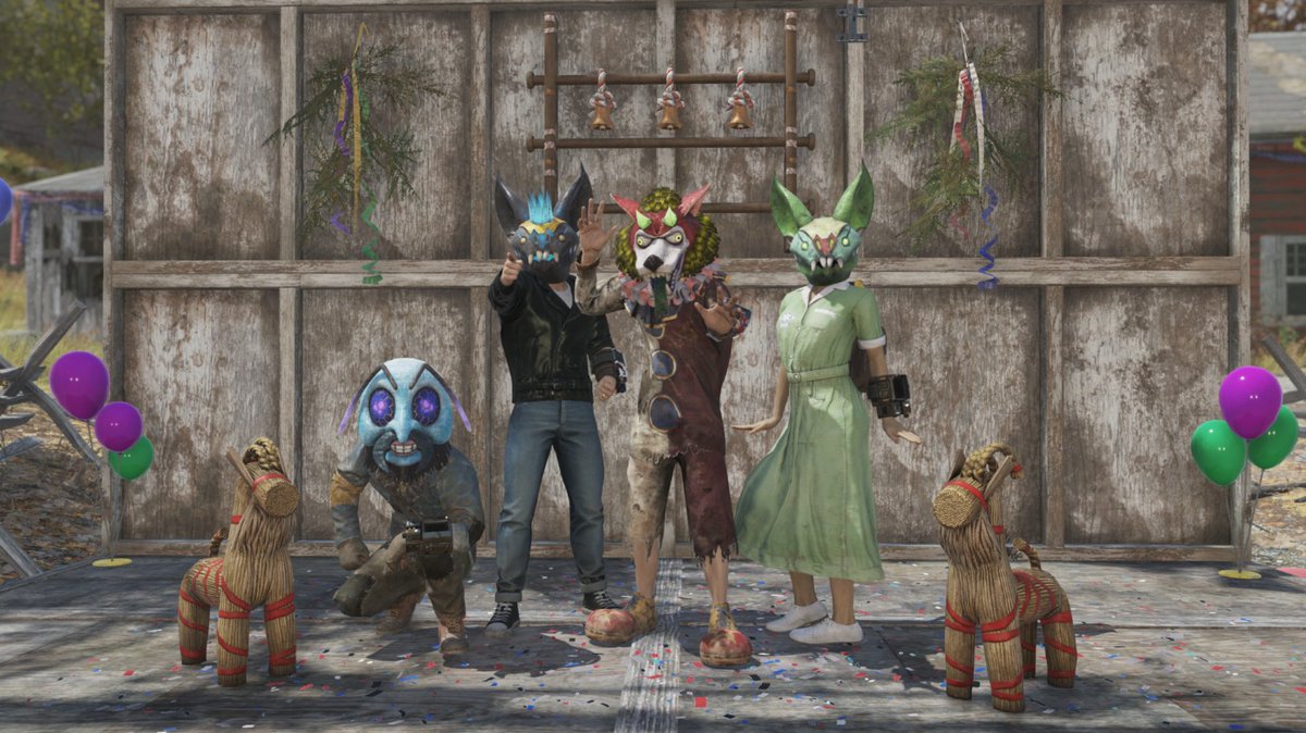 Fallout's tweet photo. Fasnacht is back - and here until February 27!

At the top of the hour (every hour), jump into game and head to Helvetia to join in on the festivities and earn NEW rewards! #Fallout76 https://t.co/SBG5GwwMlH