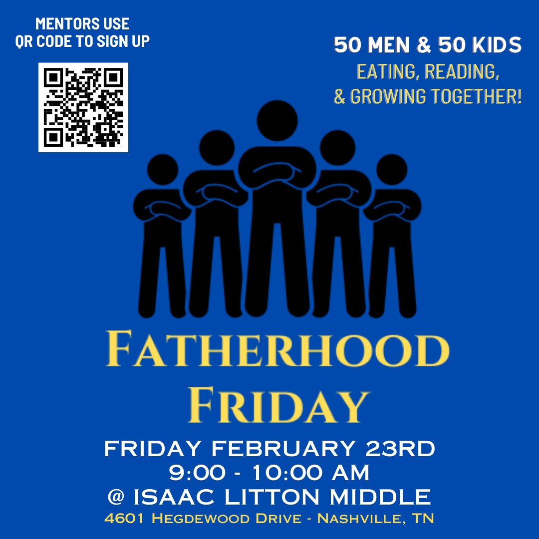 Join Fatherhood Friday MENtoring for a Literacy Circle at @LittonMNPS 
📚  Reading
🍳  Breakfast
💪🏾 MENtoring
#fatherhoodfriday