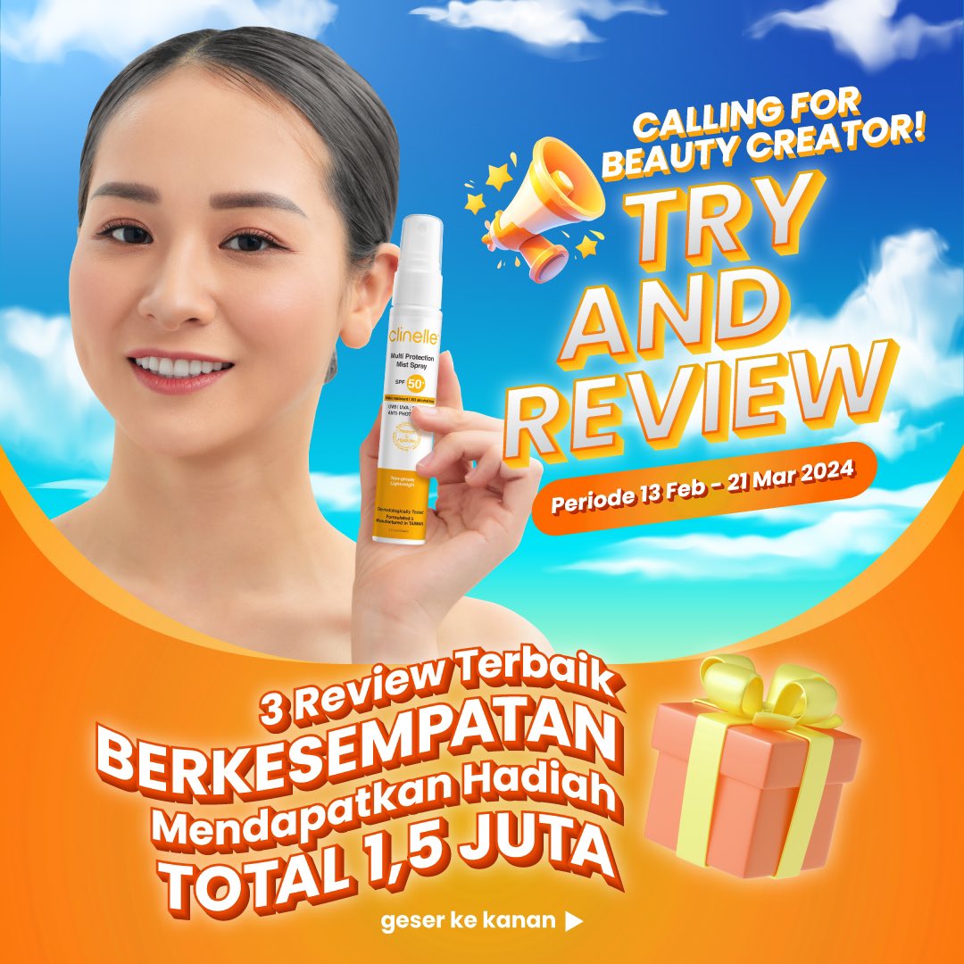 clinelleid's tweet photo. Siapa yang penasaran mau cobain Clinelle Multi Protection Mist Spray SPF50+ PA++++ dan dapat hadiah?👀

Syaratnya gampang banget!
✨ Scan barcode dan isi google form
✨ Retweet &amp; like tweet ini
✨ Ajak 3 teman kamu untuk ikut

Kuota terbatas, yuk apply sekarang!🥰✨ https://t.co/jlSpOzEaS7
