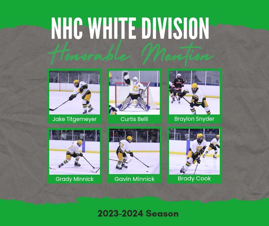 Congratulations to the following players who were selected for the 2023-2024 sesason

              NHC White Division 
             Honorable Mention 

• Grady Minnick
• Gavin Minnck
• Brady Cook
• Braylon Snyder
• Curtis Belli
• Jake Titgemeyer