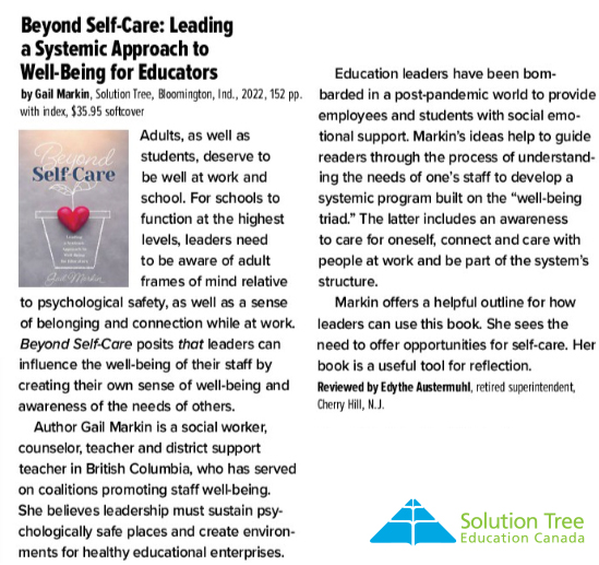 Solution Tree Canada (@solutiontree_ca) on Twitter photo Some praise for Beyond Self-Care by <a href="/MarkinGail/">Gail Markin</a> in the Feb 2024 edition of School Administrator Magazine! ππ
Get this practical guide for #k12 leaders to create systemic change that fosters staff wellness: bit.ly/3SzQRyD Some praise for Beyond Self-Care by <a href="/MarkinGail/">Gail Markin</a> in the Feb 2024 edition of School Administrator Magazine! ππ
Get this practical guide for #k12 leaders to create systemic change that fosters staff wellness: bit.ly/3SzQRyD