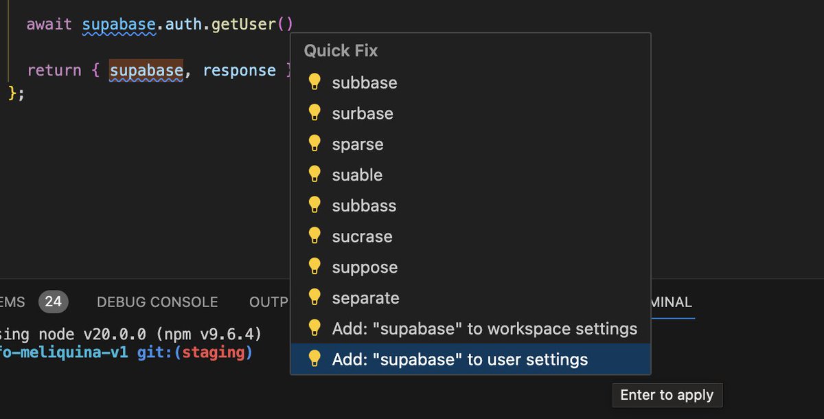 bronz3beard's tweet photo. @supabase not sure if this is a bug in my spell checker plugin but I have since fixed the issue, it is strange though I am almost certain this is the only way to write supabase... https://t.co/xFiWYLSDQt