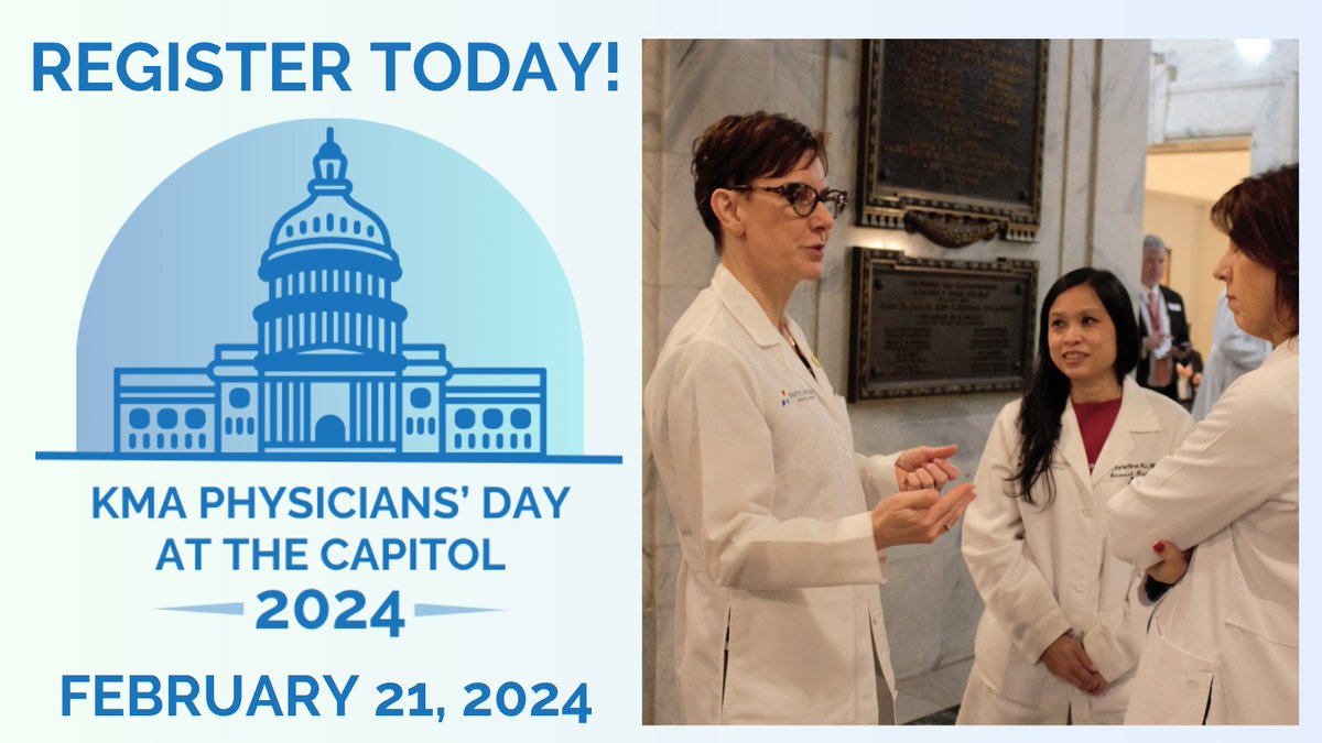 REGISTER TODAY: KMA 2024 Physicians’ Day at the Capitol Feb. 21. Virtual briefing Feb. 15. #kyga24 #KMAPDAC24 2024kmapdac.eventbrite.com