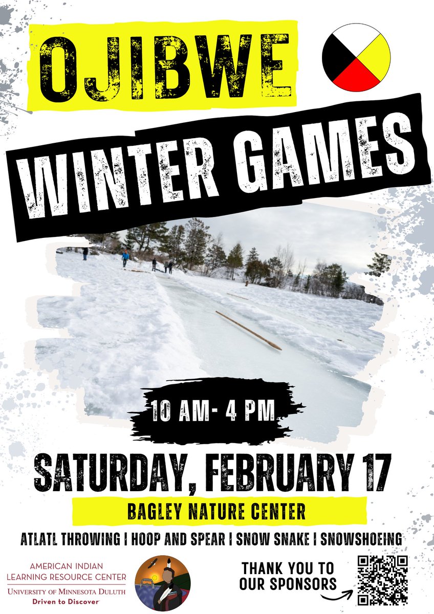 Despite the lack of snow, the third annual Ojibwe Winter Games will go on! The American Indian Learning Resource Center invites everyone to come out to learn and play! Saturday at Bagley Nature Area at @UMNDuluth (10-4). RSVP for lunch. calendar.d.umn.edu/event/94560-oj…