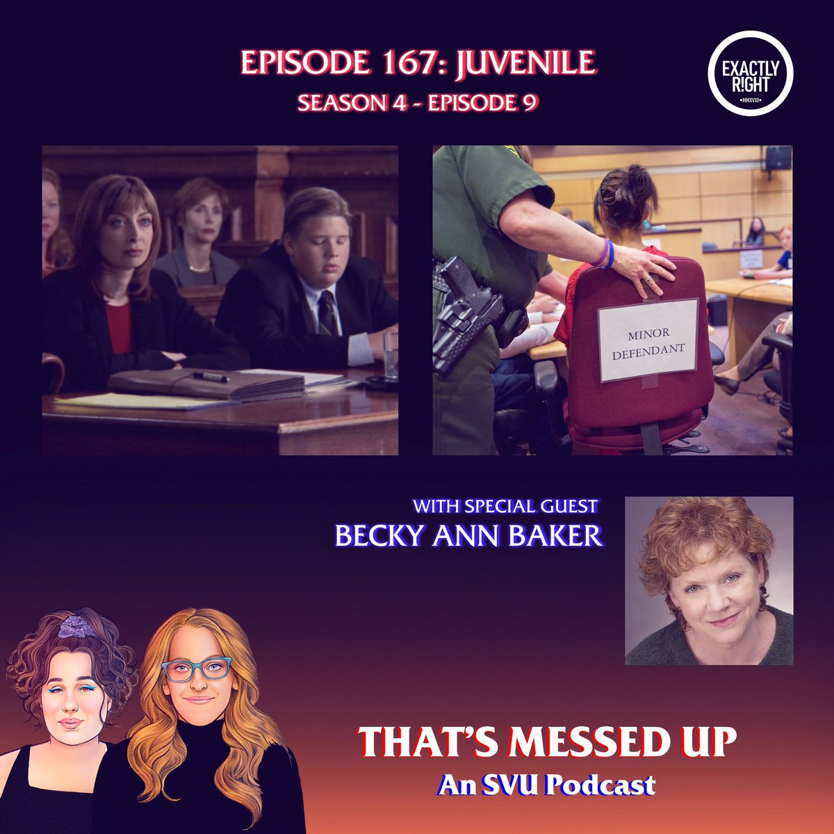 NEW EPISODE - Episode 167 “Juvenile” is up on @exactlyright! A dark episode with some major talent! And we were thrilled and honored to talk with the legendary Becky Ann Baker! Listen on @applepodcasts podcasts.apple.com/us/podcast/tha… or wherever you pod! #svu #dundun #lawandordersvu