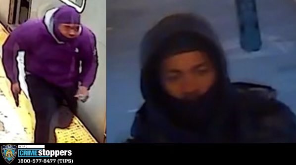 On Feb 12 at 4:35pm, the 2 males below were on the northbound #4 Train platform at the Mt. Eden Station where 6 people were shot—with 1 killed. @NYPDDetectives are seeking to identify these 2 individuals pictured. DM @NYPDTips or call 800-577-TIPS. All calls are confidential.