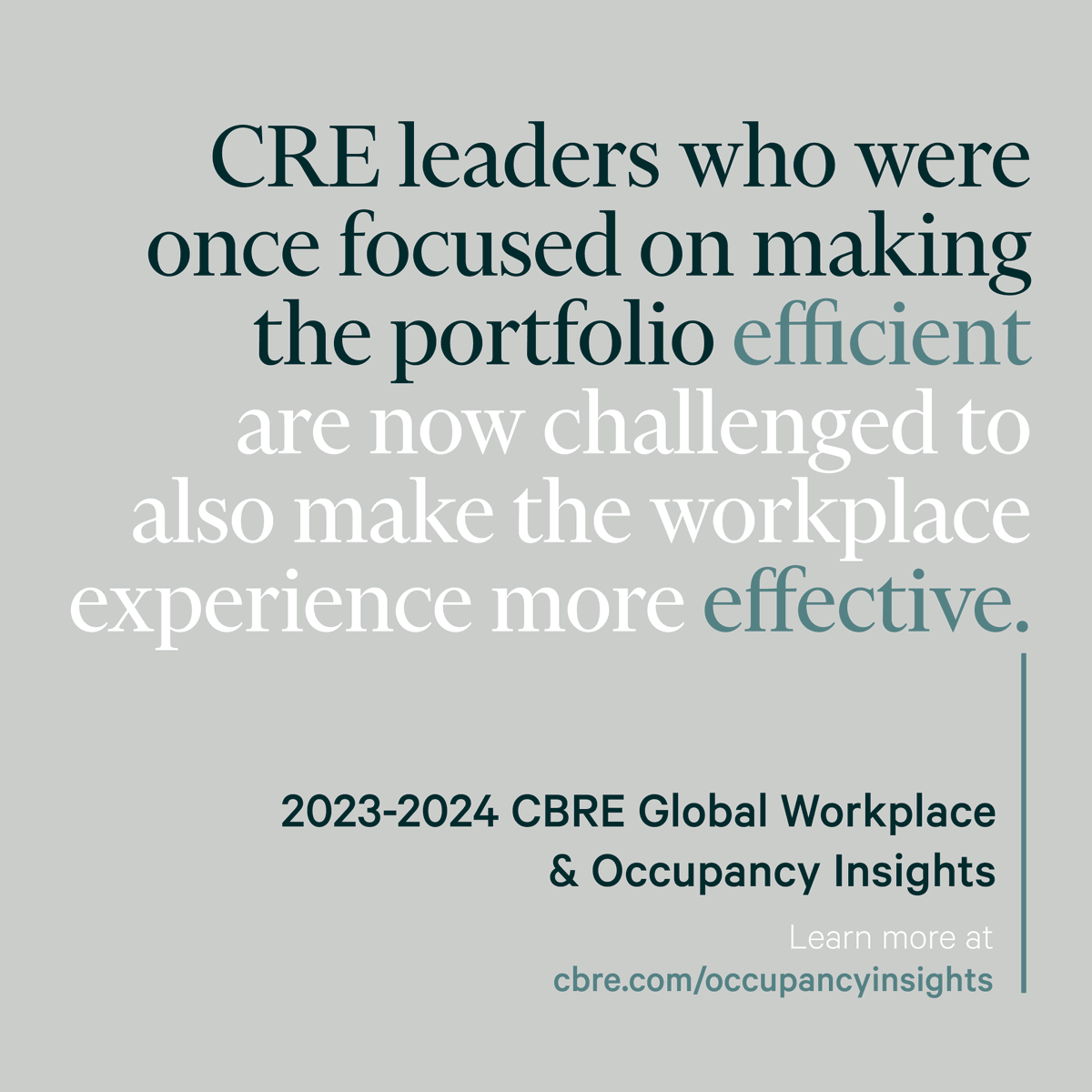 To evaluate how well their workplaces are evolving from efficiency to effectiveness, #CRE leaders are now measuring space performance rather than space plans. Learn how to measure workplace effectiveness in our Global Workplace &amp; Occupancy Insights report: cbre.co/3OEwIGp