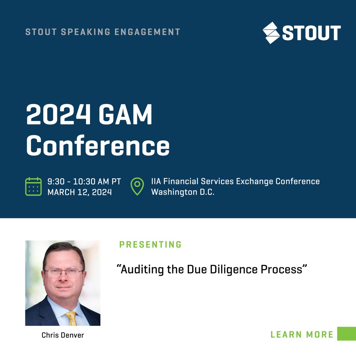 Discover cutting-edge audit strategies with Stout's Managing Director, Chris Denver, at the GAM 2024 Conference. Learn more here: bit.ly/3SxvBuA