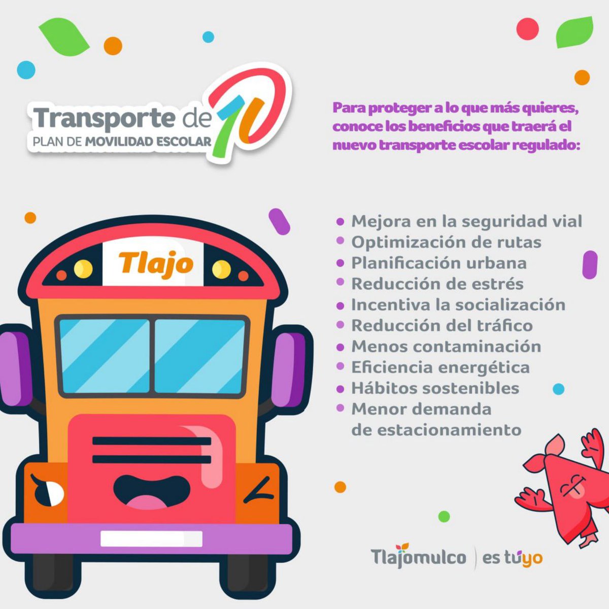 🚸🚌 En Tlajomulco estamos trabajando junto a la <a href="/TransporteJal/">Secretaría de Transporte Jalisco</a> para tener escuelas con un Transporte de 10 que garantice la seguridad de los niños durante los trayectos y que les enseñe sobre la movilidad eficiente y sustentable.