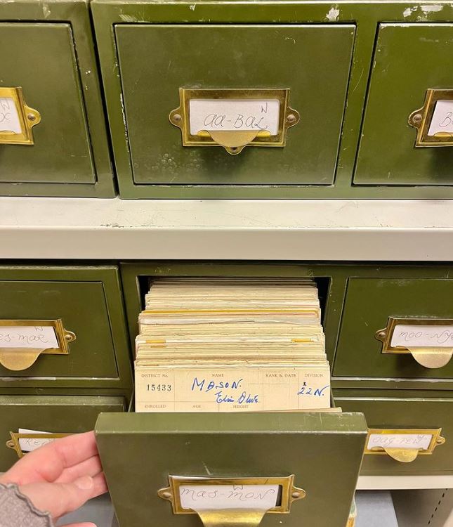 Our #ArchivesRevealed work last week involved box listing some @stjohnambulance Brigade nursing and ambulance service records. They feature name, rank, enrolment date, service medals, exams, drills and duties. Do you know someone who might feature in these drawers? 👀