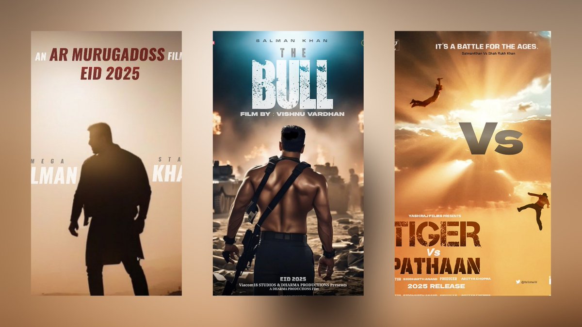 #SalmanKhan𓃵 line up as of now
Three potential All Time Blockbusters💥
#TheBull #TigerVsPathaan #ARMurugadoss