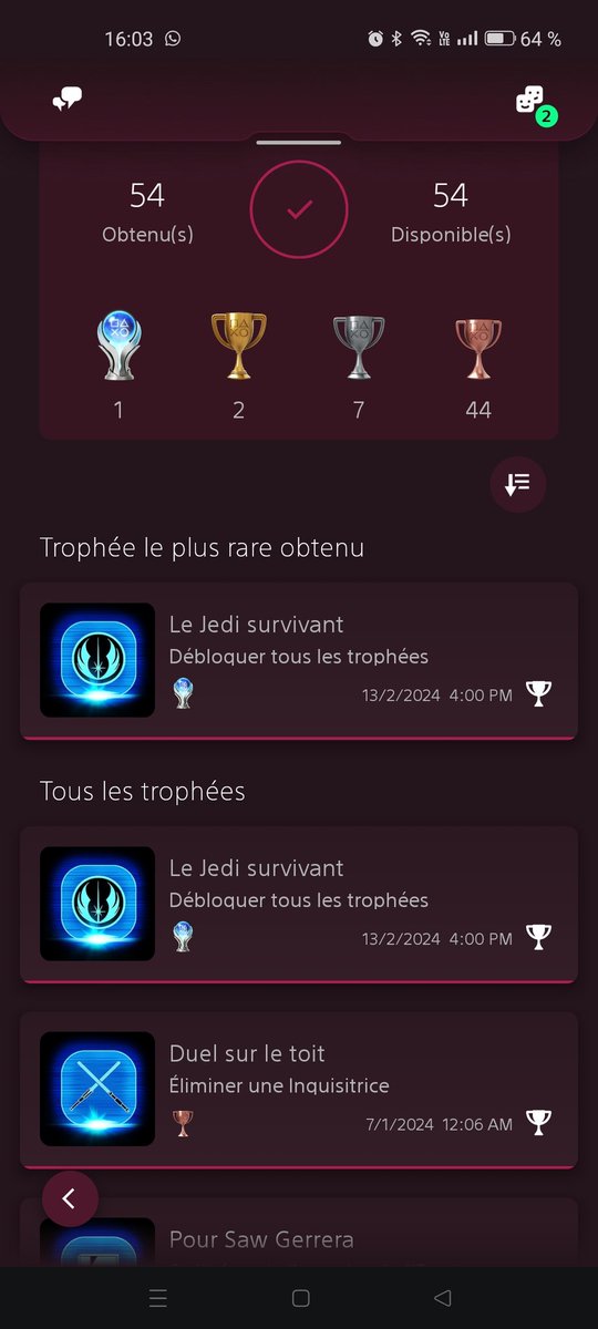 Olabor_Rosfield's tweet image. Platine #52
Star Wars Jedi survivor 
Temps : 40h
Une belle suite avec des modifications de gameplay appréciées. On voit vraiment que Cal a gagné en maturité et on retrouve des persos emblématiques. #StarWarsJediSurvivor #Respawn #ElectronicsArts #PlayStation #Trophy #Platine