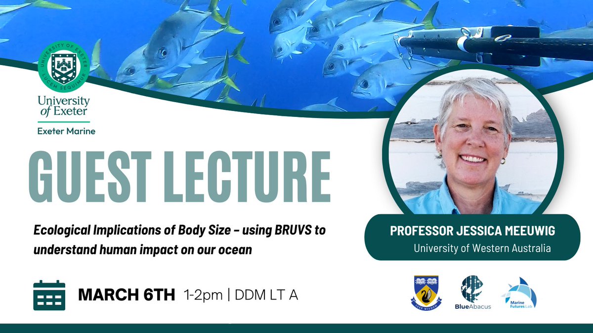 We are excited to announce that Prof @JessicaMeeuwig from @BiolSci_UWA will be giving a guest seminar next month! 🐟 🙌 ➡️ Ecological Implications of Body Size – using BRUVS to understand human impact on our ocean March 6th | DDM A | 1-2pm.