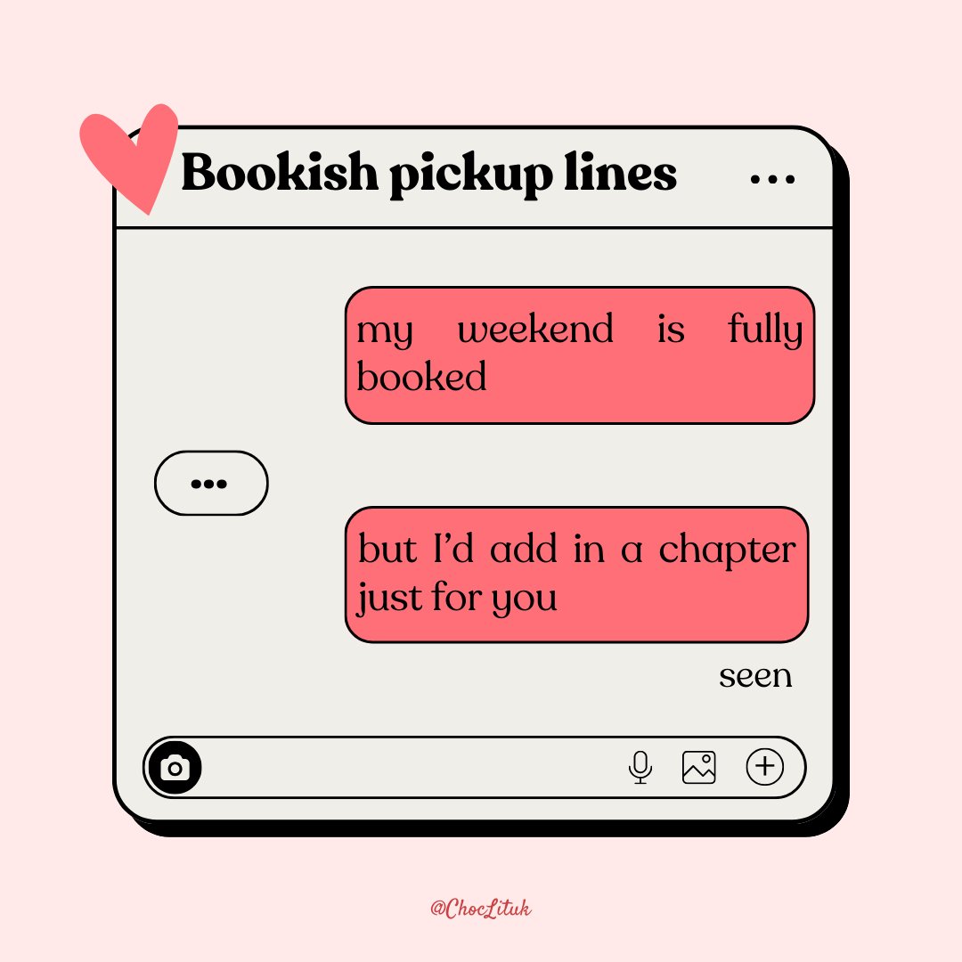 ChocLituk's tweet image. Valentine&apos;s is tomorrow but don&apos;t worry we&apos;ve got you with PART 2 of these bookish pick up lines 😘 

To be used at your own risk ❤️‍🔥

#choclit #romancebooks #readerthings