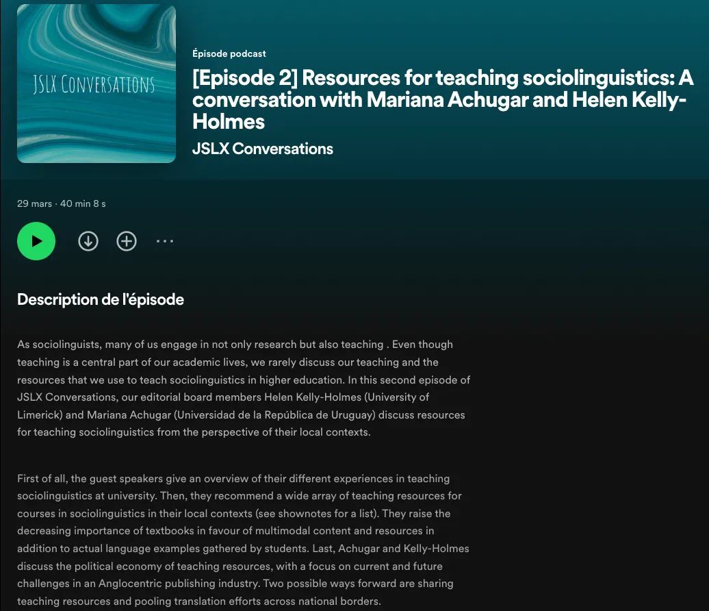 Are you preparing new courses in #sociolinguistics? 🎧 (Re-)listen to our #JSLX Conversations podcast episode on #teaching sociolinguistics with resource recommendations by @AchugarMariana & @helenkellyholme 🌐 buff.ly/3XQp53a
