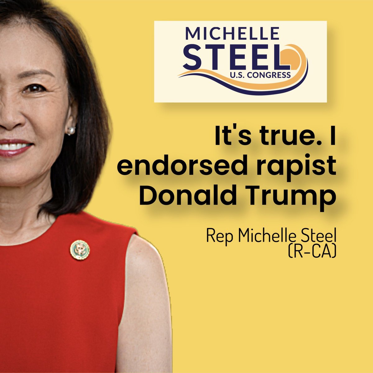 LarryTenney's tweet photo. Since Rep Michelle Steel secretly endorsed Trump (5 Feb 2024) you can be assured she will stand w/ Speaker MAGA Mike Johnson &amp; Trump and try to block the Senate's bipartisan bill to provide much needed aide to Ukraine, Israel, Taiwan, etc 

#MAGAmichelle #DoNothingMichelle https://t.co/AAueKARYWa