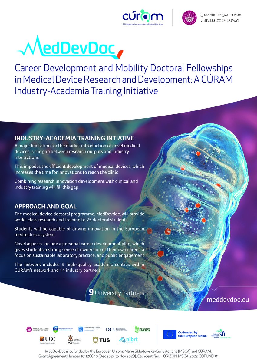 ** Recruiting Doctoral Candidates of Excellence ** Join our world-class research centre by applying to the MedDevDoc Doctoral Training programme. Apply today to avail of this fully funded research career opportunity. lnkd.in/eX4U3np7 Closing date 15th April 2024