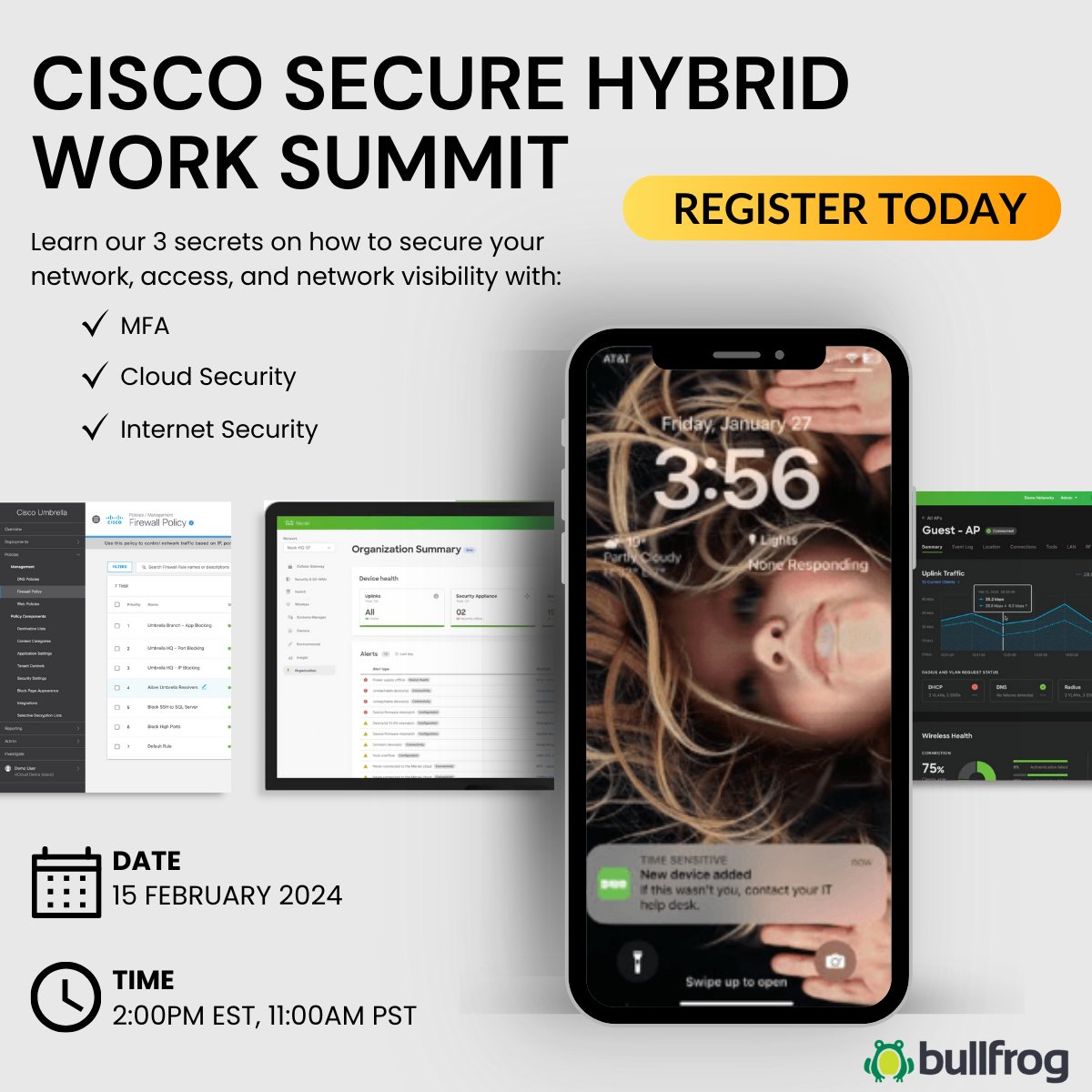 Home is the new office... but is your home network secure?  Join Bullfrog for a FREE Summit &amp; discover "How to Secure Your Access" for hybrid work. #remotework #dataprivacy #webinar #cisco #bullfrog ➡️ oal.lu/AMKft
