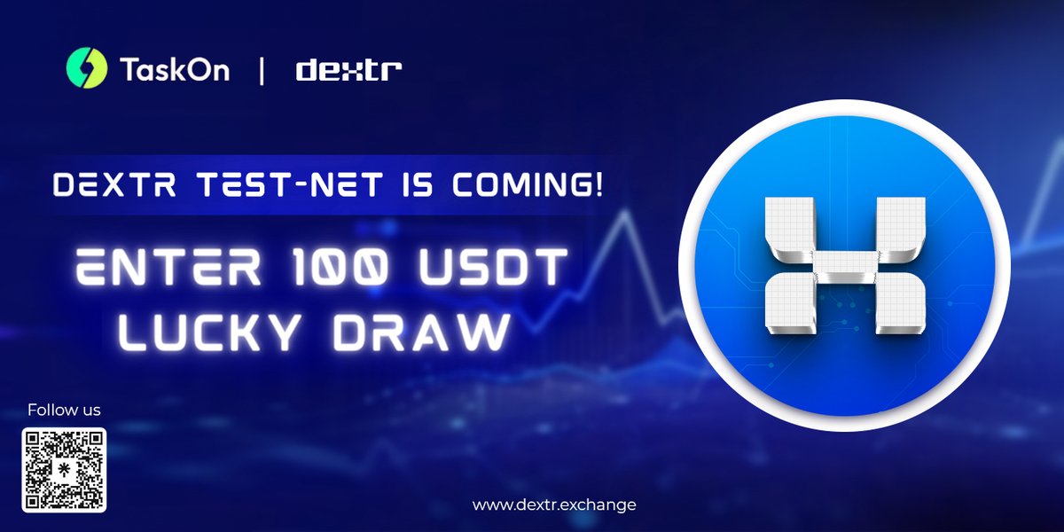 Exciting times ahead! 🚀

As we gear up for #Dextr's testnet beta launch, seize the opportunity to participate in our thrilling lucky draw event on <a href="/taskonxyz/">TaskOn | Ultimate Web3 Community Growth Platform</a>! 🎉

Engage in social tasks and win up to 100 USDT 💸:
rewards.taskon.xyz/campaign/detai…