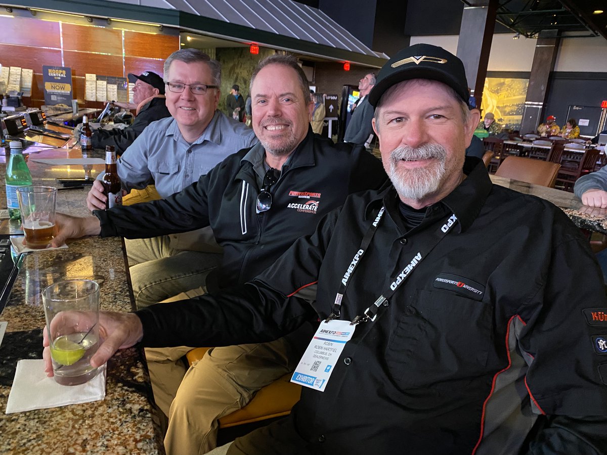 The three amigos after @AIMExpo New #NPDA Education Director Dave McMahon was editor of PSB (twice); current PSB editor Brendan Baker was also editor of MPN; and I was with @Dealernews twice, MPN (twice) and even Paisano's V-Twin News... that is a lot of trade talk!