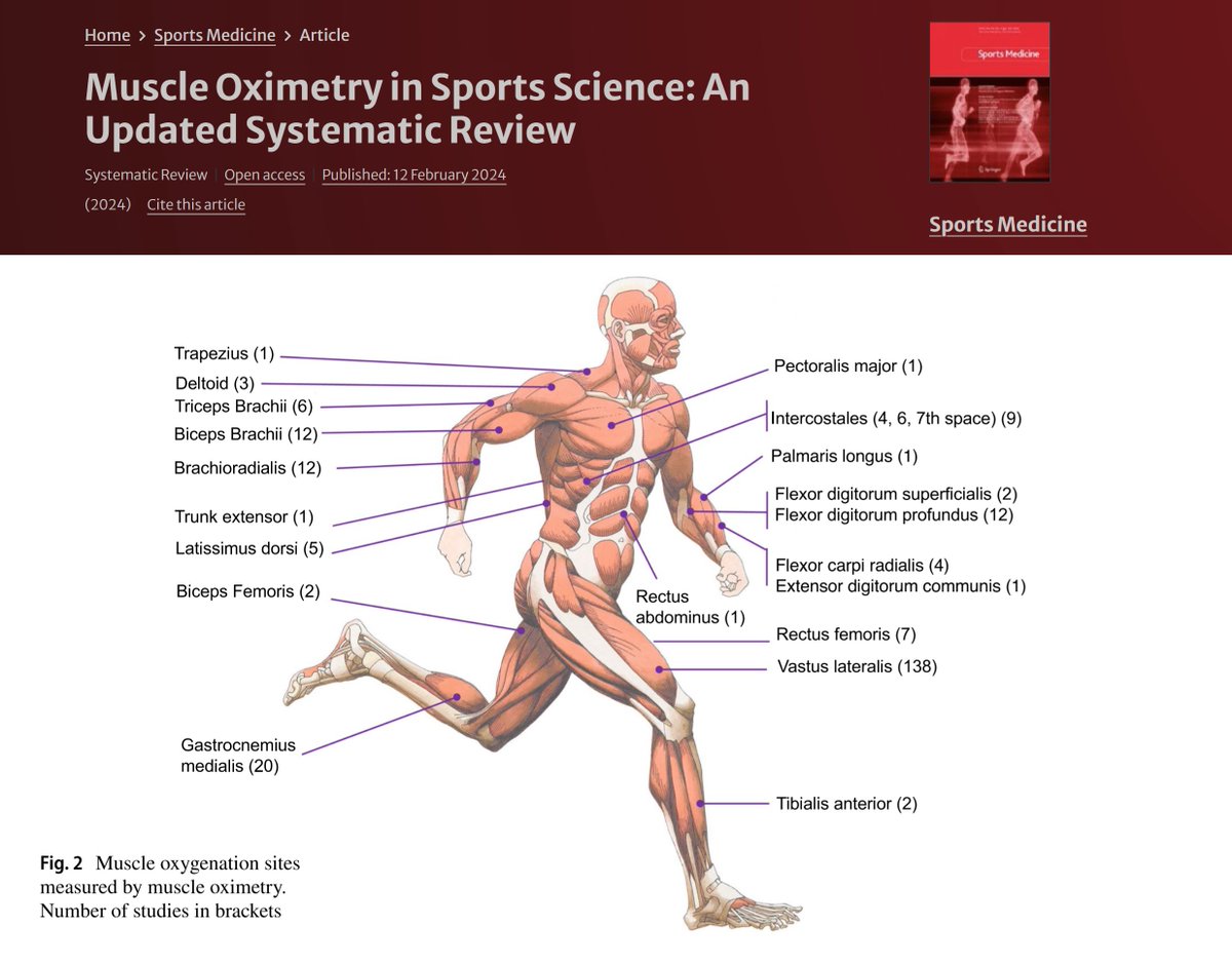Muscle Oximetry in Sports Science: An Updated Systematic Review from @EuroMov @Marconirs52 Current trends in #NIRS #muscleoxygenation use in sport & exercise science🦵🫘🔦 A quick summary of some of the bits I find most interesting 🧵/10 link.springer.com/article/10.100…