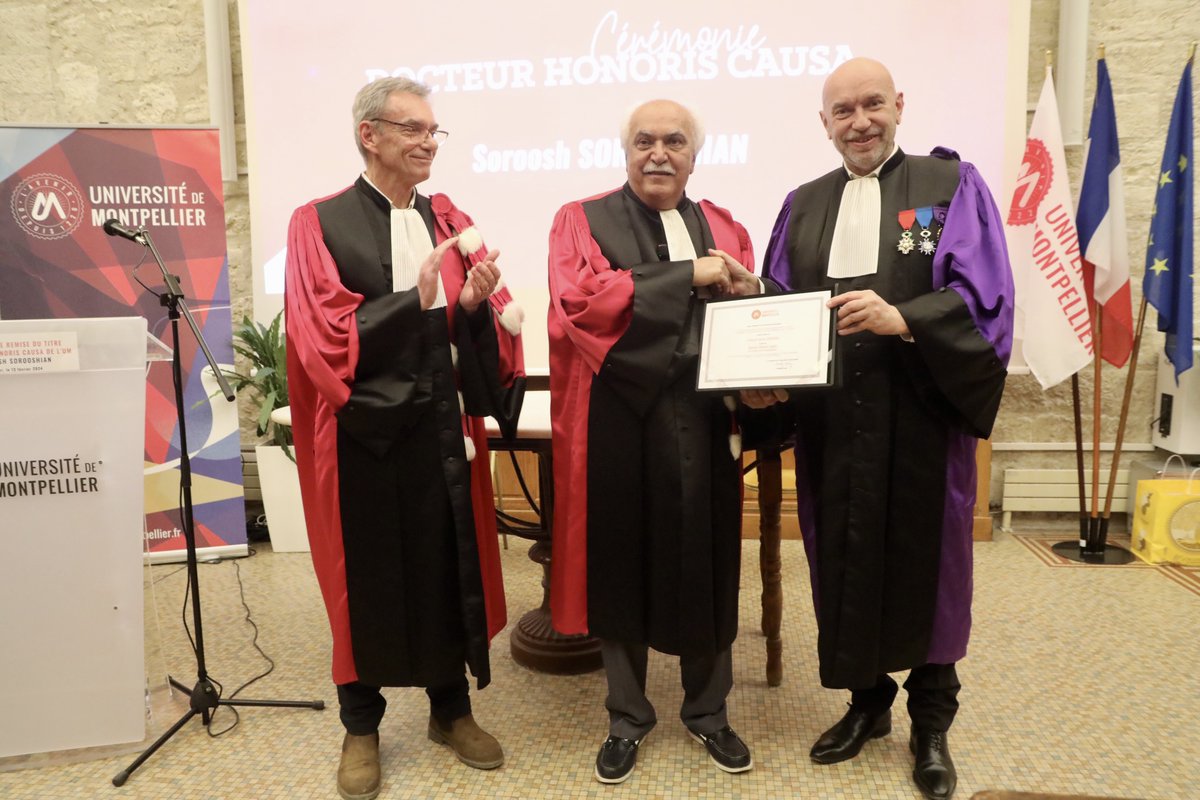 🎓Remise du titre Docteur #HonorisCausa de l’UM au Professeur Soroosh Sorooshian - Université de Californie <a href="/UCIrvine/">UC Irvine</a>. Ses domaines d'expertise: ingénierie des hydrosystèmes &amp; hydrométéorologie, interactions entre cycle hydrologique &amp; système climatique planétaire #SemaineEeauUM
