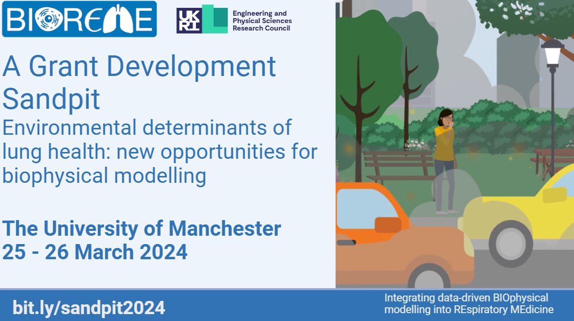 Interested in exploring opportunities for #biophysical #modelling in understanding impacts of pollution on the lungs? We'll be welcoming speakers Dr Helen Davies on #IndoorAirPollution, Dr Kirsty Meldrum, #nanotoxicology, and Graham Campbell @The_MRC bit.ly/sandpit2024