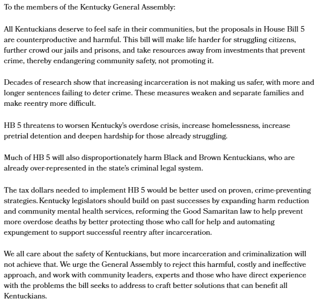 More than 100 Kentucky organizations have signed on to a letter asking lawmakers to reject the harmful policies in House Bill 5. 

Here's the letter: