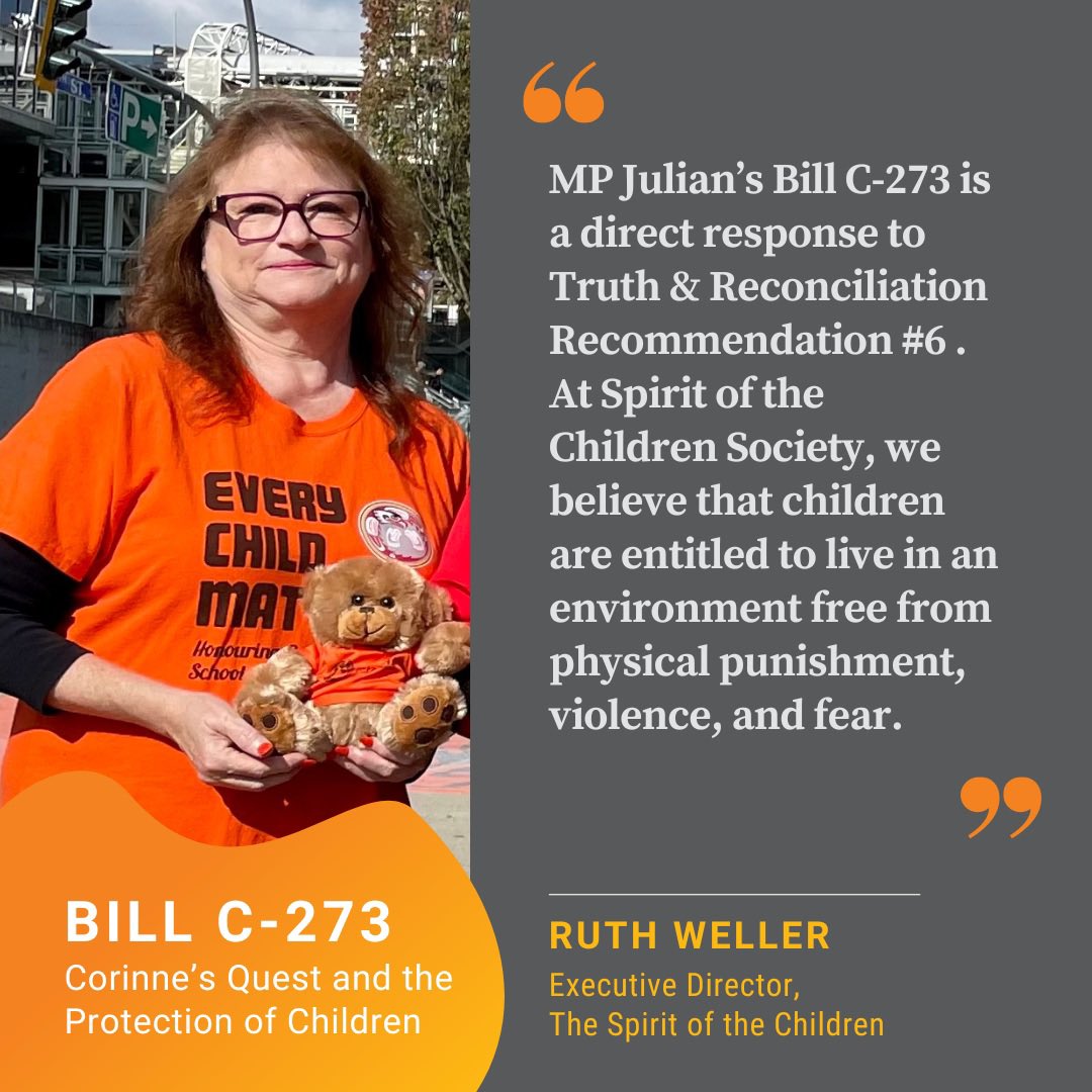 MPJulian's tweet photo. The Spirit of the Children endorses my #BillC273 - a direct response to #calltoaction6 to end physical punishment of children.
Your MP will be voting 🗳️ on this bill tomorrow. Please don’t delay.
✍️ Tell your MP to support #BillC273 #Repeal43
https://t.co/05mAhedGfc https://t.co/0rJgHWY9Dk