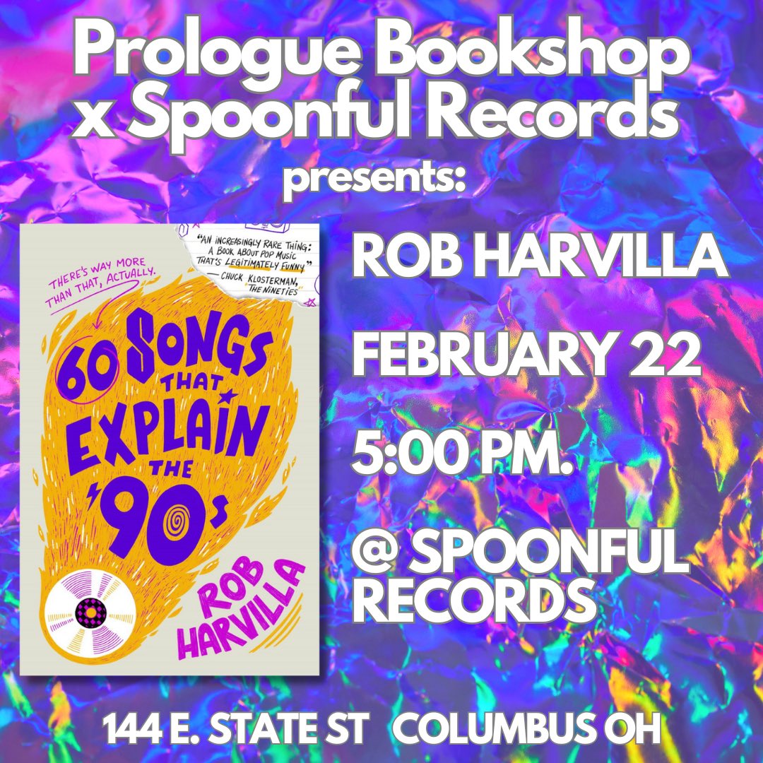 hey i've got two 60 SONGS LIVE EVENTS coming next week, starting in COLUMBUS OH at SPOONFUL RECORDS on thurs. feb. 22 at 5 p.m., let's hang out