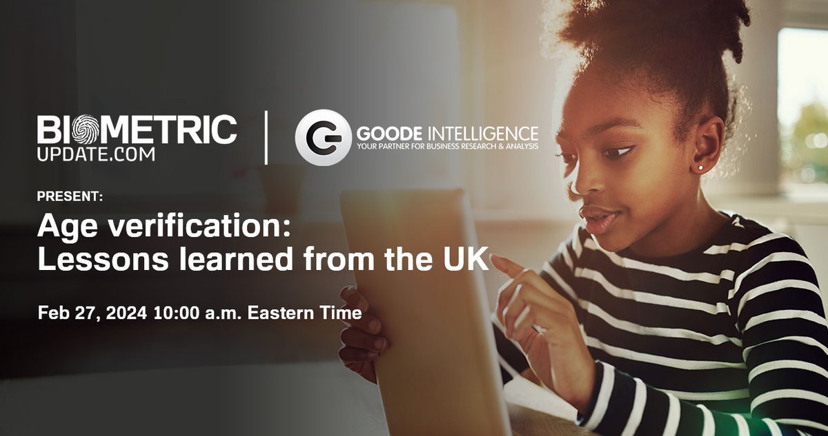 Registration is open for this webinar, brought to you by <a href="/BiometricUpdate/">Biometric Update</a> and Goode Intelligence exploring age verification in the context of lessons learned from the UK. 
goodeintelligence.com/press-releases…
#ageverification #biometrics #identity