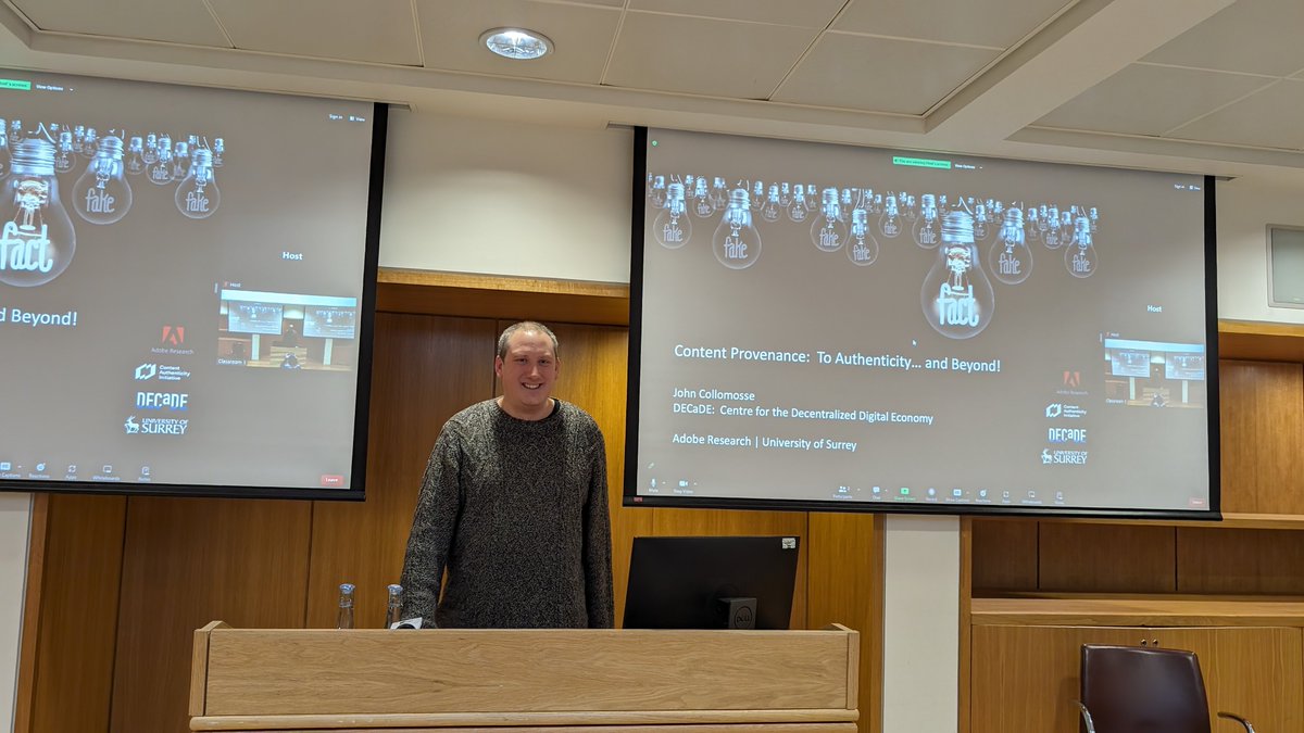 John Collomosse (@jcollomosse) on Twitter photo Presenting our media provenance research at <a href="/UniofOxford/">University of Oxford</a> AI Summit today at the <a href="/OxfordSBS/">Saïd Business School</a> - hearing about some great AI safety work in the <a href="/torrvision/">torrvision</a> group, and discussing new collaborations to help fight misinformation <a href="/ContentAuth/">Content Authenticity Initiative</a> <a href="/AdobeResearch/">Adobe Research</a> <a href="/DECaDE_Hub/">DECaDE</a> Presenting our media provenance research at <a href="/UniofOxford/">University of Oxford</a> AI Summit today at the <a href="/OxfordSBS/">Saïd Business School</a> - hearing about some great AI safety work in the <a href="/torrvision/">torrvision</a> group, and discussing new collaborations to help fight misinformation <a href="/ContentAuth/">Content Authenticity Initiative</a> <a href="/AdobeResearch/">Adobe Research</a> <a href="/DECaDE_Hub/">DECaDE</a>