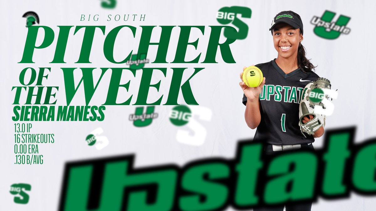 After throwing 16 strikeouts across 13.0 innings pitched, helping Upstate earn its first win of the season with a shutout over Towson, and a 0.00 ERA, Sierra Maness earns her first career Big South Weekly honor as she is named the Pitcher of the Week!

#SpartanArmy ⚔️
