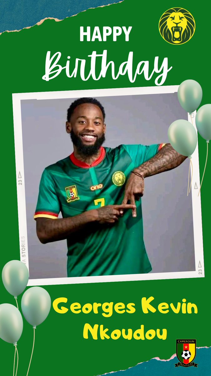 🇨🇲 | Time for celebration 🎉 #IndomitableLions' foward Georges Kevin Nkoudou turned 2️⃣9️⃣ today. Happy birthday #Lions 🦁💚❤️💛🎂🍾