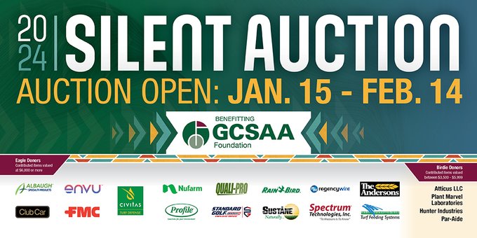 GCSAA (@gcsaa) on Twitter photo TOMORROW'S THE FINAL DAY: Remember those favorite products you spotted at the #GCSAAConference? The GCSAA Foundation Silent Auction has many of them up for bid, thanks to generous donors. Find items for your course and save money while supporting <a href="/GCSAAFoundation/">GCSAA Foundation</a>! TOMORROW'S THE FINAL DAY: Remember those favorite products you spotted at the #GCSAAConference? The GCSAA Foundation Silent Auction has many of them up for bid, thanks to generous donors. Find items for your course and save money while supporting <a href="/GCSAAFoundation/">GCSAA Foundation</a>!