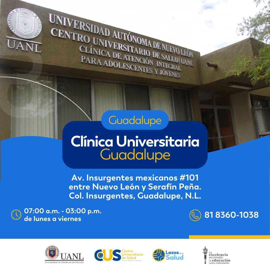 En la Clínica Universitaria Guadalupe te cuidamos de cerca a través de consulta médica general, consulta de nutrición, consulta de psicológica, así como servicios de enfermería, toma de muestras de análisis clínicos, entre muchos otros para el beneficio de tu salud