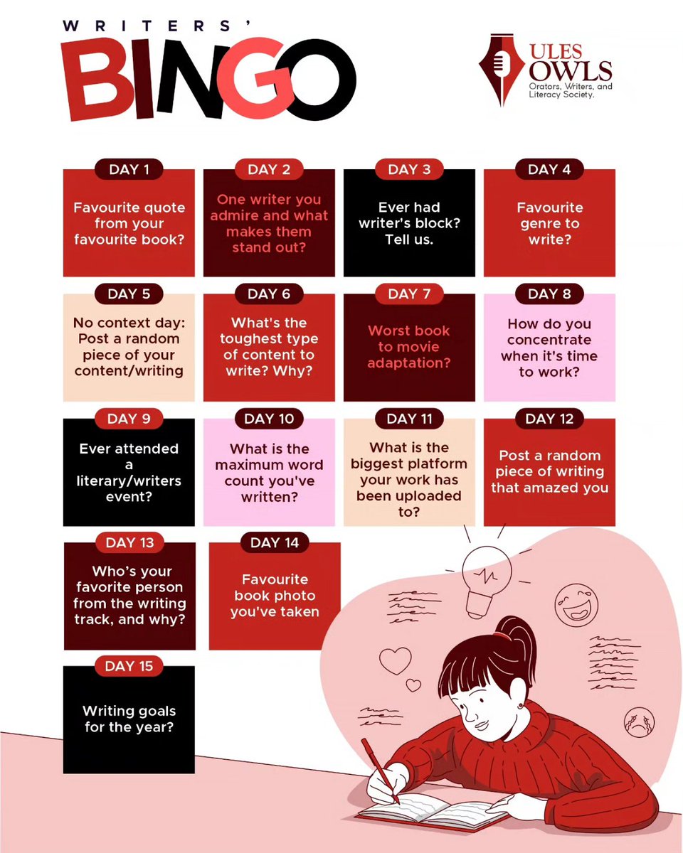 ulesowls's tweet photo. Team Writers ✍️ or Team Orators 🗣️?

Show off your passion with our curated bingo just for you 🫵.

#writing #writers #orators #publicspeaking #ulesowls  #explore #explorepage https://t.co/Ax33mSCWUM