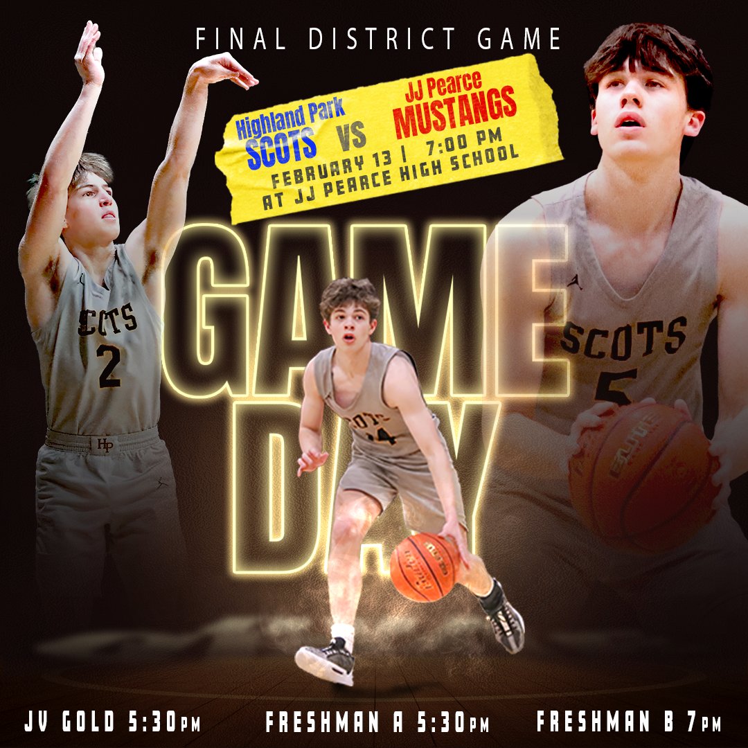 GAMEDAY! HP Scots (24-9, 12-3 district) vs Pearce Mustangs (17-13, 8-7 district). It is the last regular season game and a rematch where Pearce won 63-53. The Scots are 20-4 in last 24 games and have won 6 in a row. Let's finish out the season on a strong note! Go Scots!