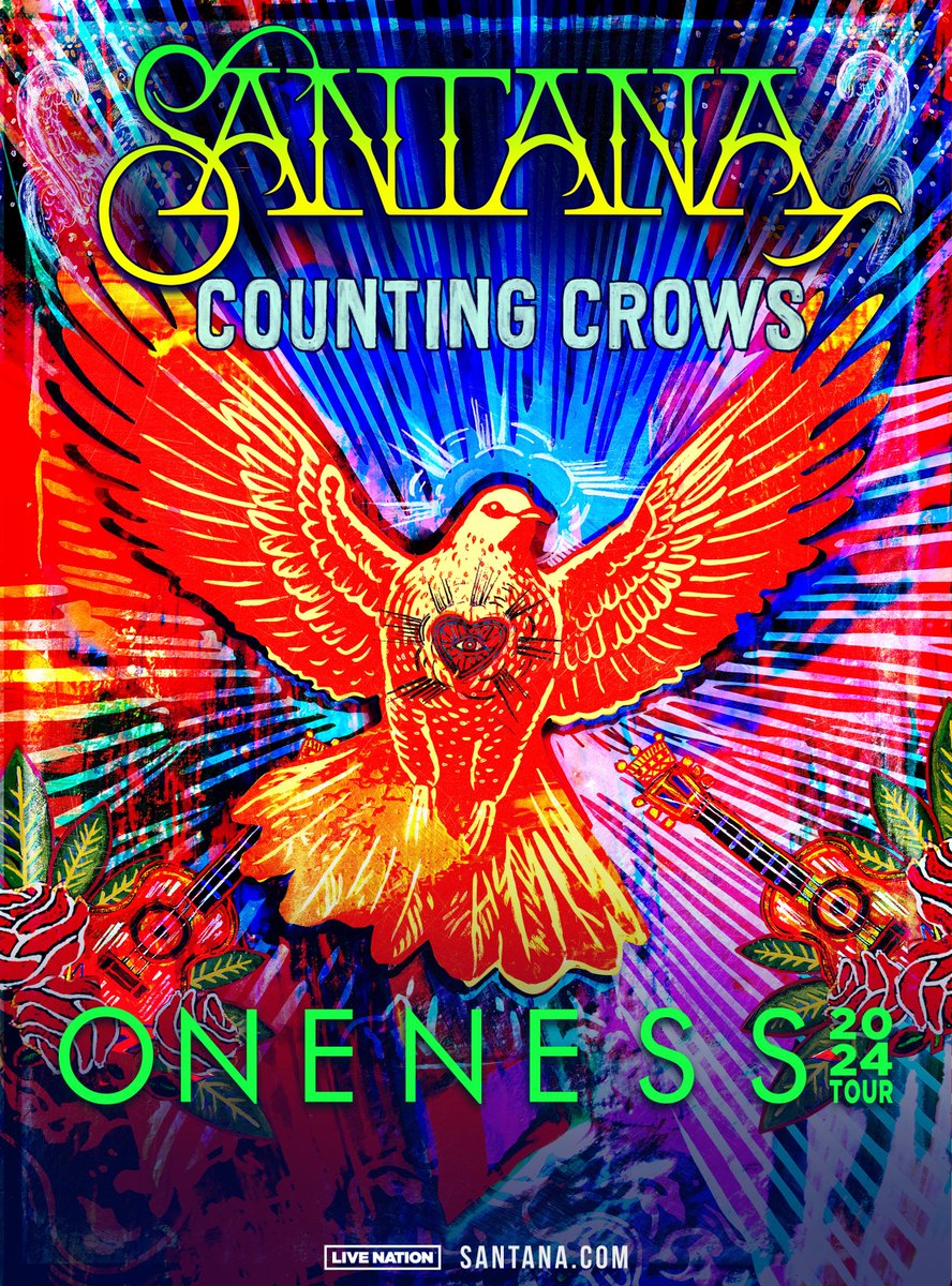 Santana And @CountingCrows Announce Oneness Tour 2024. The two iconic bands will perform 29 shows across North America. Produced by Live Nation, the tour kicks off in Hollywood, FL at Hard Rock Live on June 14 making stops in Toronto. Santana.com for more details!