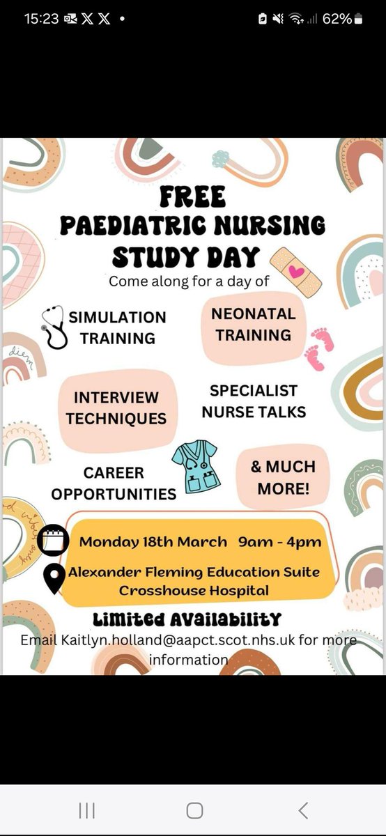 Calling all paediatric 3rd year nursing students and registered nurses. Come to the Ayrshire and Arran study day. 🚑🏨