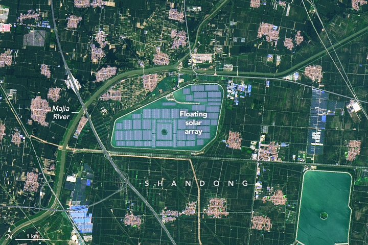 TerraTech_Hub's tweet image. Floatovoltaics demonstrate our commitment to sustainability of clean energy. The coexistence of solar technology and aquatic ecosystems showcases an harmonious  approach to clean energy production. Satellite photo credit : NASA. # floatovoltaics #renewableenergy #solarpower #tech