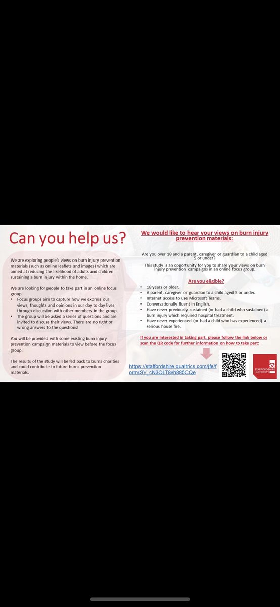 👀 Looking for parents/caregivers (including grandparents) of a child/children aged 5 or under, willing to take part in a focus group (60-90 mins). Please consider 🙏🏻 Link here: staffordshire.qualtrics.com/jfe/form/SV_cN…