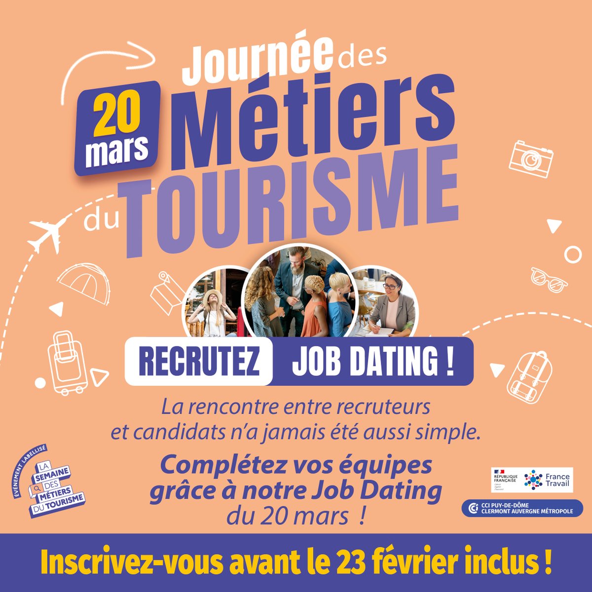 ccipuydedome's tweet image. Entreprises du Tourisme et du Thermalisme,🚀ne cherchez plus ! Notre #JobDating spécialisé du 20 mars vous offre l’opportunité de recruter vos futurs collaborateurs👉 : bit.ly/4bcLP3z
#thermalisme #puydedome #clermontferrand #recrutement #tourisme #activitépleinair